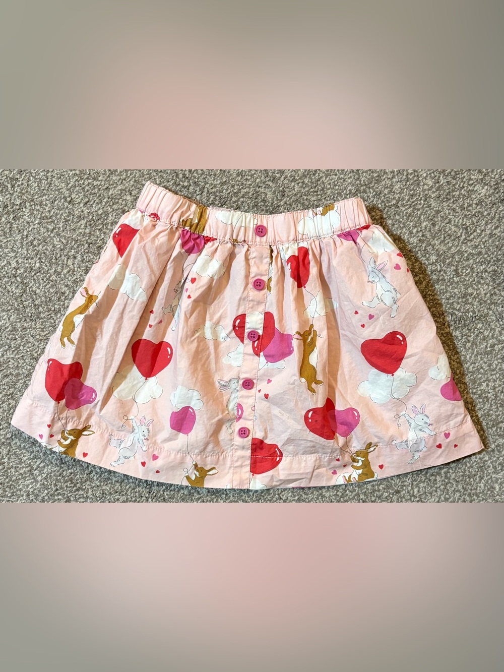 Mini Boden Pink Heart & Bunny Print Skirt